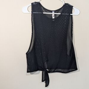 Free People Black Sheer Mesh Tank Top Sleeveless Lightweight Layering Top Size M